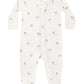 The Quincy Mae Baby Zip Long Sleeve Sleeper Footie is crafted from soft organic brushed jersey in white, featuring a charming small sheep print, long sleeves, enclosed feet for added warmth, and an easy front zipper—making it the perfect cozy baby footie.