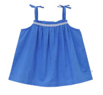 The Girls' Solid Voile Strap Top by Arsene & Les Pipelettes features shoulder tie straps and a decorative white trim across the top, crafted from breathable organic cotton voile for an effortlessly light and airy summer feel.