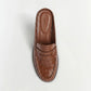 Dean Leather Loafer Mule by Simkhai in brown croc-embossed leather, featuring a closed toe, open back, and raised stitching detail, shown from above on a plain white background.