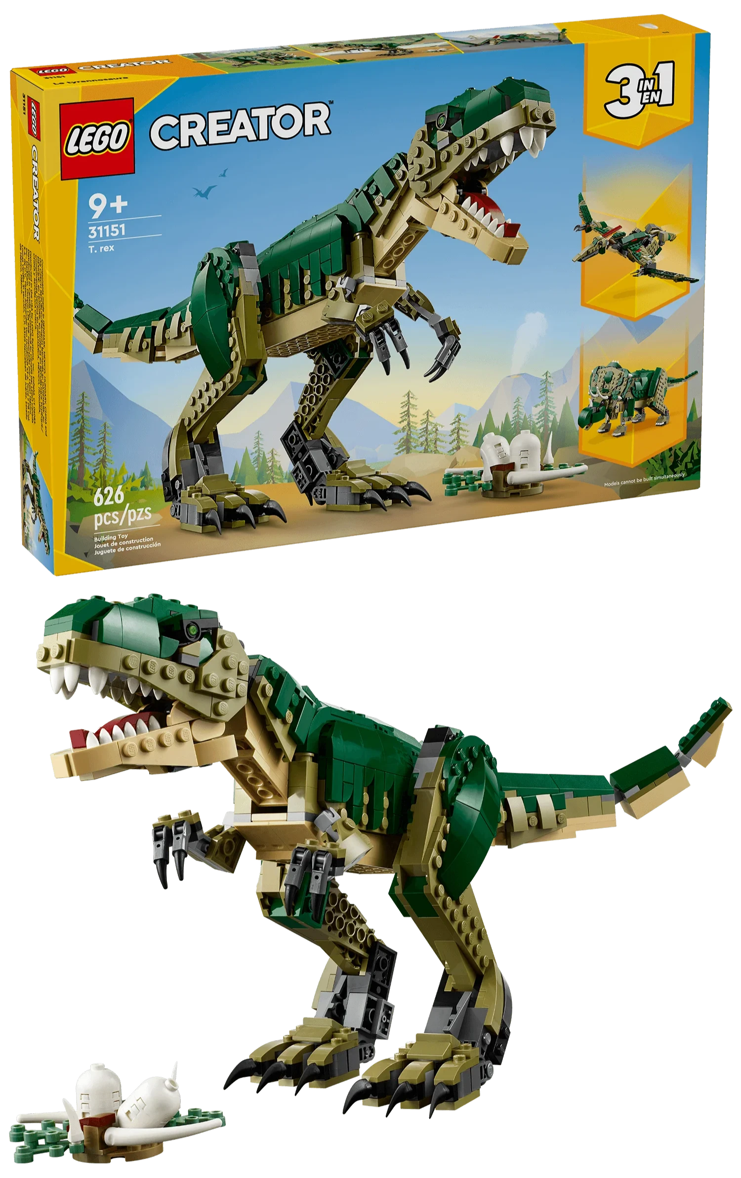 The LEGO® Creator T. Rex set by Legos - Toyhouse offers a posable dinosaur toy with detailed packaging and three imaginative building options to inspire creativity.