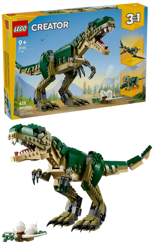 The LEGO® Creator T. Rex set by Legos - Toyhouse offers a posable dinosaur toy with detailed packaging and three imaginative building options to inspire creativity.