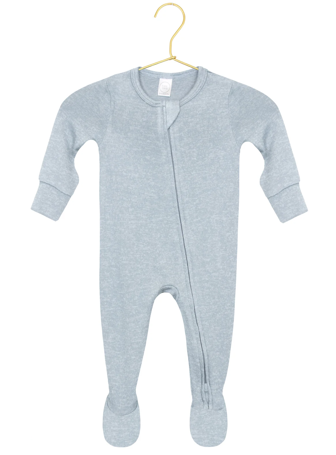 Showcased on a hanger against a white background, the Lou Lou & Company Baby Boys’ Miller Plush Knit Zipper Footie is a cozy, light gray long-sleeve onesie with footed legs and an ultra-soft feel, featuring a convenient diagonal zipper design.