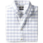 The Movement Shirt by Faherty is a folded long-sleeve button-up with a light blue and white plaid pattern, designed for all-day comfort and flexible movement.