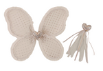 The Noralee Girls' Fairy Set features cream butterfly wings with a heart-shaped center and a magical wand with ribbon streamers—perfect for dress-up fun.