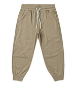 Rylee & Cru Boys’ Century Tech Jogger in beige, showcasing a relaxed fit with an elastic waistband, white drawstring, and side pockets, displayed flat on a white background.