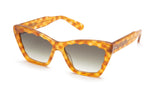 A pair of Krewe Brigitte sunglasses with a tortoiseshell pattern and reflective lenses, offering 100% UVA/UVB protection, on a white background.