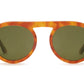 Krewe Cameron sunglasses with green, round lenses on a white background, featuring UVA and UVB protection.