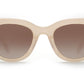 Front view of Krewe Jena Sunglasses featuring beige acetate frames and gradient brown tinted lenses with UVA/UVB protection.