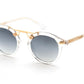 A pair of Krewe St Louis Mirrored Sunglasses by Krewe, featuring luxury acetate clear frames, 24K gold-plated accents, and gradient dark lenses that offer complete UVA/UVB protection.