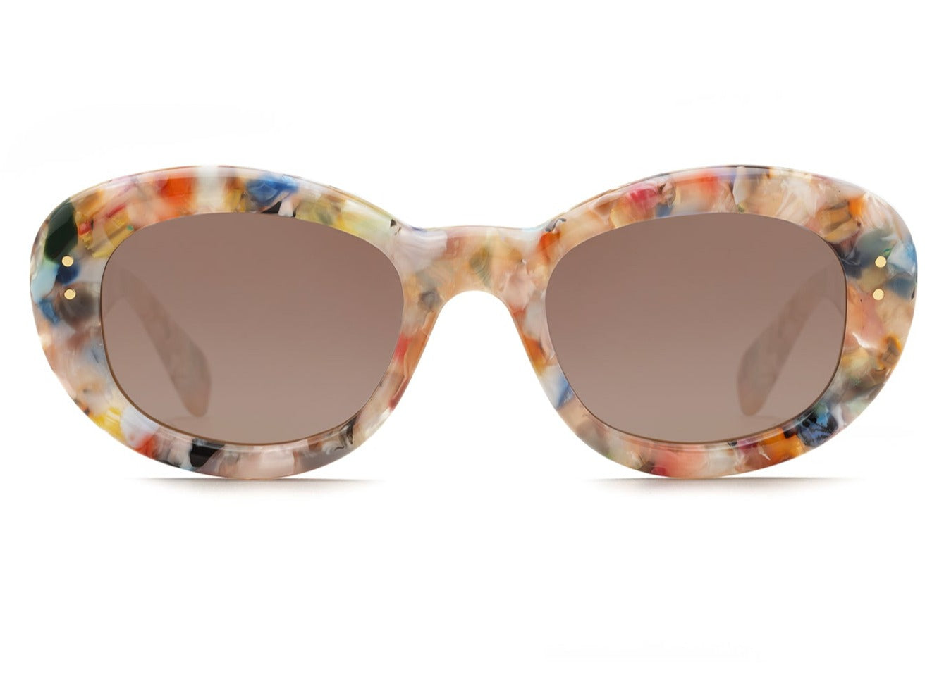 A front view of the Krewe Margaret Mirrored Sunglasses, featuring an oval shape, bubble frame, and dark lenses.