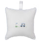 The Kissy Kissy Fairway Foursome Musical Pillow, a white decorative pillow with blue trim and embroidered golf cart and flag design, adds a playful touch to any space. Pair it with a stylish tulle bag for the perfect ensemble.