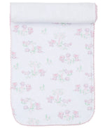 Discover the Baby Forest Fun Burp Cloth by Kissy Kissy, made from luxurious Pima cotton. It boasts charming pink fox and hedgehog designs on a crisp white backdrop with an elegant rolled top edge, offering both comfort and style for your little one's nursery.