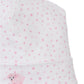 The Kissy Kissy Baby Baa Baa Baby Sheep Star Hat is a white baby hat made of soft Pima cotton, featuring pink stars and a small embroidered pink sheep.