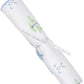 The Kissy Kissy Fairway Foursome Printed Burp Cloth is a soft Pima cotton blanket with light blue trim and charming golf prints, perfect as a baby golf burp cloth. It comes beautifully tied with a ribbon, making it an ideal gift.