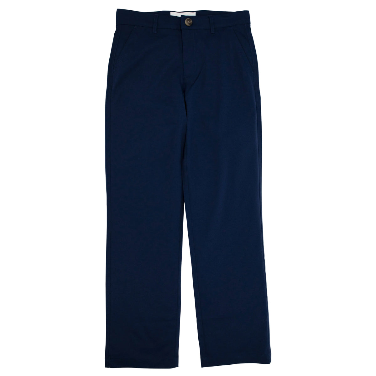 A pair of Boys’ Prepletic™ Prep School Pants by The Beaufort Bonnet Company, featuring a button closure and belt loops, laid flat on a white background.