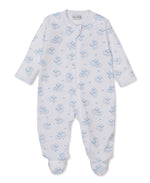 Dress your little one in ultimate comfort with the Kissy Kissy Baby Sweet Sheep Zip Footie. This white infant footed onesie features long sleeves, a convenient front zipper, and an allover light blue cloud and sheep print. Crafted from soft material, this adorable sheep print baby footie is perfect for snuggles and sweet dreams.