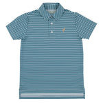 The Boys’ Prepletic™ Prim & Proper Polo from The Beaufort Bonnet Company features a blue and white stripe design, classic collar, button placket, and the signature small embroidered bird logo on the left chest—offering timeless style as part of their iconic collection.