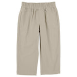 Baby Boys’ and Boys’ Prepletic Sheffield Pants by The Beaufort Bonnet Company in beige, featuring a wide-leg design, elastic waistband, and signature Stork embroidery, displayed flat on a white background.