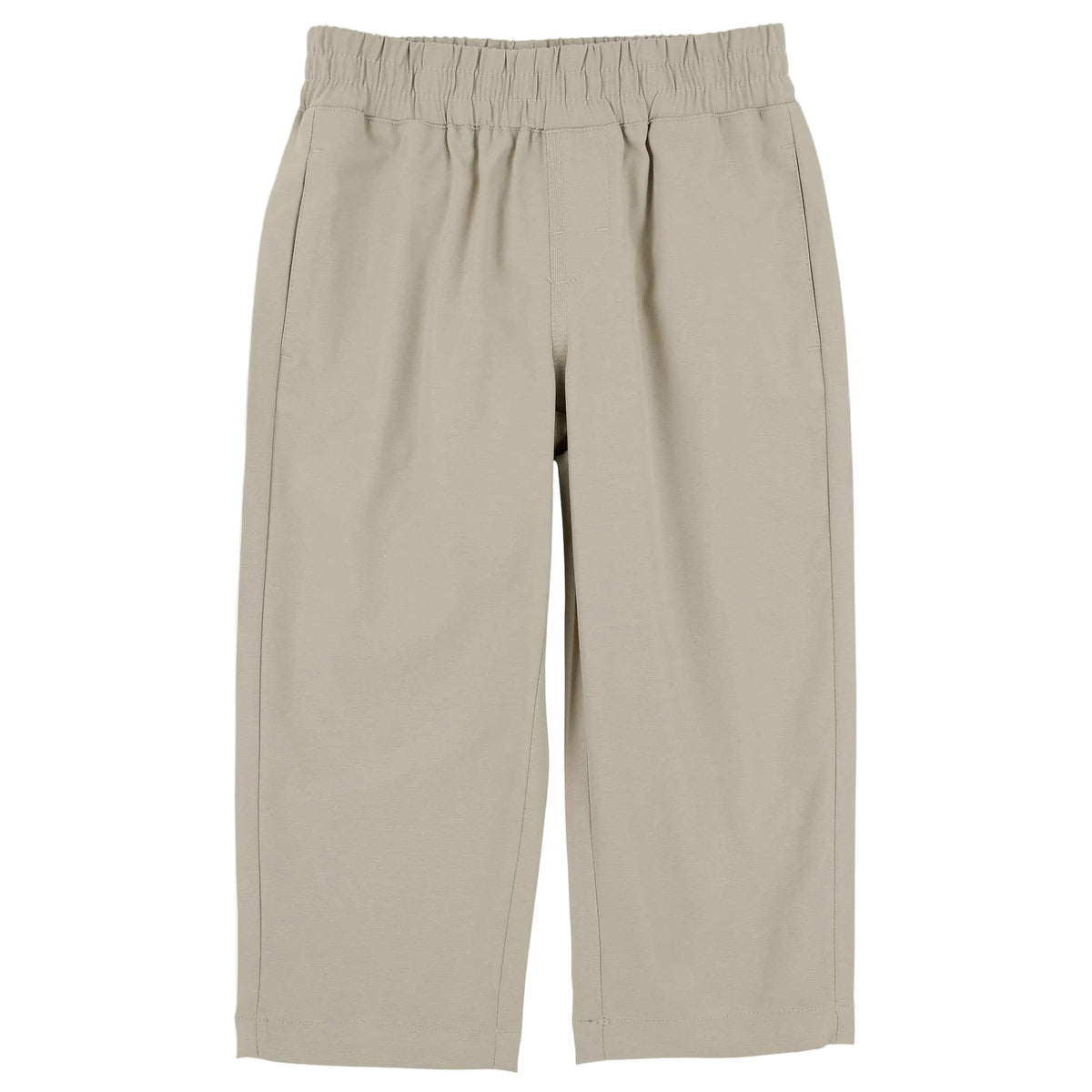 Baby Boys’ and Boys’ Prepletic Sheffield Pants by The Beaufort Bonnet Company in beige, featuring a wide-leg design, elastic waistband, and signature Stork embroidery, displayed flat on a white background.