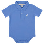 Dress your little one in the Baby Boys’ Prim and Proper Beach Polo Onesie by The Beaufort Bonnet Company. This light blue romper features short sleeves, a collar, front buttons, and is crafted from soft Pima Cotton. A small white bird logo accents the left chest area.