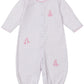 The Baby' Giraffe Grace Dotted Convertible Gown by Kissy Kissy features soft Pima cotton, long sleeves, pink polka dots, and three small embroidered pink animal designs—perfect for cozy comfort.