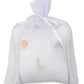 The Kissy Kissy Safari Wild Musical Pillow comes in a white tulle drawstring bag, decorated with embroidered lion, giraffe, and elephant—an adorable baby gift.
