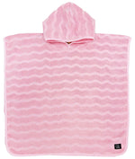 The Feather 4 Arrow El Ray Poncho by Feather 4 Arrow is a pink hooded poncho towel with a wavy pattern, crafted from soft terry cloth, making it the perfect stylish companion for beach days.