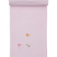 The Kissy Kissy Safari Wild Striped Blanket w/ Hand Emb is a light pink Pima cotton baby blanket featuring hand-embroidered safari animals like a lion, elephant, and giraffe, shown on a white background.