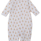 The Kissy Kissy Baby Teddy Bear Time Convertible Gown is a white Pima cotton romper with long sleeves, legs, snap buttons, and a teddy bear print. It easily converts into a comfy gown for versatile comfort.