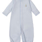 The Kissy Kissy Baby Premier Noah's Ark Convertible Gown with Hand Emb. features long sleeves, elasticated ankles, and a Noah's Ark embroidery on light blue Peruvian cotton for a soft, charming look.