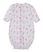 The Kissy Kissy Baby Girls' Underwater Mermaids Convertible Gown is crafted from white Pima cotton and features pink trim with an all-over pastel mermaid print, including sea stars and shells. This long-sleeved gown offers an elastic hem for easy changes and ultimate comfort.