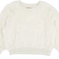 The Feather 4 Arrow Baby Girls’ and Girl’s Yummy Plush Set features an ultra-soft, white long-sleeve fuzzy sweater with a crew neck, ribbed cuffs, and waistband, shown laid flat on a plain background. Perfect for cozy days, this stylish kids’ lounge set offers ultimate comfort for little ones.
