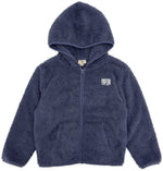 Crafted by Feather 4 Arrow, the Baby Boys’ and Boys’ Rocky Sherpa Jacket is a lightweight navy blue fleece zip-up featuring a hood, two front pockets, and a small chest patch—combining comfort and style for cooler days.