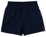 Navy blue pull-on shorts with an elastic waistband and side pockets, the Baby Boys’ and Boys’ Prepletic™ Sheffield Shorts from The Beaufort Bonnet Company are displayed on a white background.