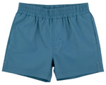 Baby Boys’ and Boys’ Prepletic™ Sheffield Shorts by The Beaufort Bonnet Company, featuring a blue pull-on design with an elastic waistband, front stitching, and a short length, are shown laid flat on a plain white background. These shorts combine comfort with classic style.