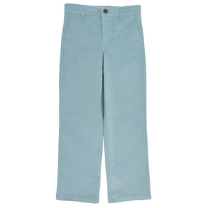 Boys’ Corduroy Prep School Pants by The Beaufort Bonnet Company in light blue, featuring straight legs, front pockets, belt loops, and a button closure—classic boys’ fall pants for a polished look, shown laid flat on a white background.