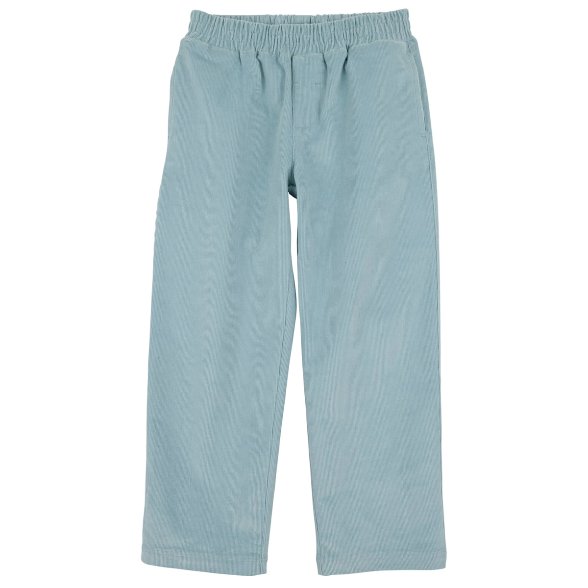 Baby Boys’ and Boys’ Corduroy Sheffield Pants in light blue, featuring an elastic waistband and straight legs, from The Beaufort Bonnet Company—shown on a white background.