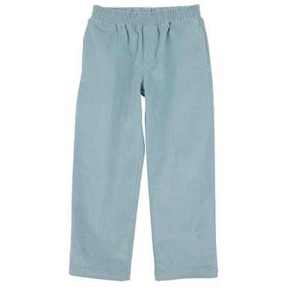Baby Boys’ and Boys’ Corduroy Sheffield Pants in light blue, featuring an elastic waistband and straight legs, from The Beaufort Bonnet Company—shown on a white background.