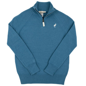 The Beaufort Bonnet Company’s Baby Boys’ and Boys’ Hayden Half Zip Sweater features long sleeves, a high collar, ribbed cuffs and hem, and a small white bird logo on the left chest—making it the perfect classic cotton sweater for boys.