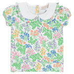 The Beaufort Bonnet Company’s Girls’ Short Puff Sleeve Maude’s Cassidy Comfy Crewneck features a white Peter Pan collar and a vibrant Gaston Street Garden floral print in green, pink, orange, and blue. Inspired by the classic Maude’s Cassidy Comfy Crewneck design, this short-sleeve children’s shirt brings timeless charm and playful style to any little one’s wardrobe.
