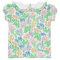 Girls’ Short Puff Sleeve Maude’s Cassidy Comfy Crewneck from The Beaufort Bonnet Company, featuring a white Peter Pan collar and a vibrant floral print with green, blue, pink, orange, and purple flowers on a white background—part of the Gaston Street Garden collection.