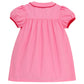 A short-sleeved Tabitha’s Teacher’s Pet Dress from The Beaufort Bonnet Company, featuring a gathered back, red trim on the sleeves, and a classic Peter Pan collar, displayed against a white background.
