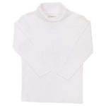 Kids’ Tatum’s Turtleneck Shirt by The Beaufort Bonnet Company: A long-sleeve white unisex turtleneck shirt, laid flat on a plain background and crafted from 100% Pima Cotton for exceptional softness and comfort.