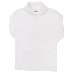 Kids’ Tatum’s Turtleneck Shirt by The Beaufort Bonnet Company: A long-sleeve white unisex turtleneck shirt, laid flat on a plain background and crafted from 100% Pima Cotton for exceptional softness and comfort.