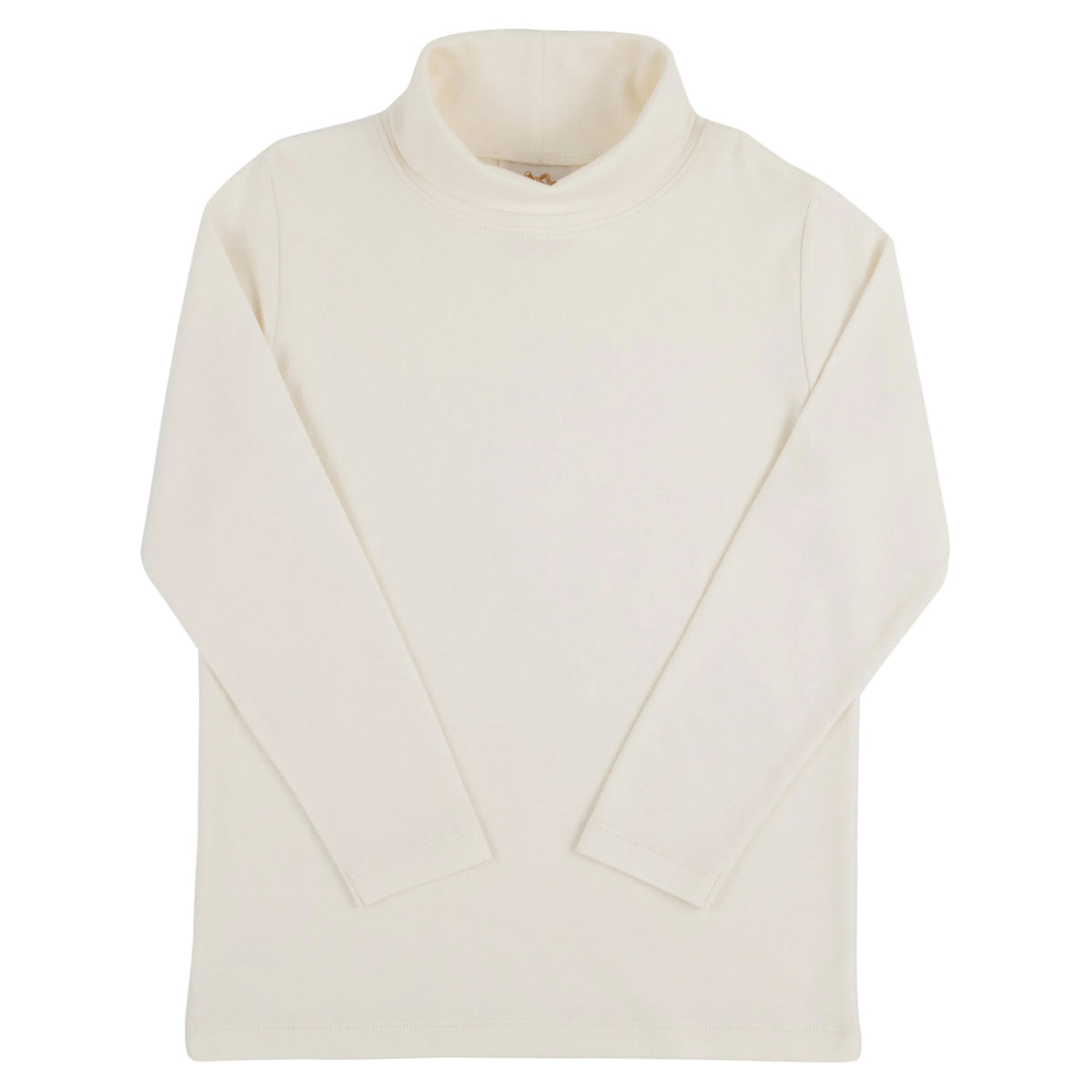 The Beaufort Bonnet Company’s Kids’ Tatum’s Turtleneck Shirt, shown in ivory and made from 100% Pima Cotton, is laid flat on a white background. This long-sleeved unisex shirt combines comfort with timeless style.