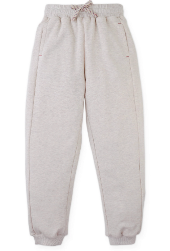 The Boys’ Alessio French Terry Jogger Pants from Gingersnaps, shown in light gray and laid flat on a white background, feature an elastic waistband with a drawstring, side pockets, and ribbed cuffs—ideal for boys looking for comfortable everyday joggers.