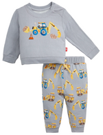 Dress your little one in the Magnetic Me Baby Boys’ and Boys’ Doze Off Top and Pants—a gray toddler outfit made from soft TENCEL™ modal for all-day comfort. This long-sleeve top and pants set features cheerful yellow and blue construction vehicles with traffic cone prints, making morning dressing quick and easy for busy families.