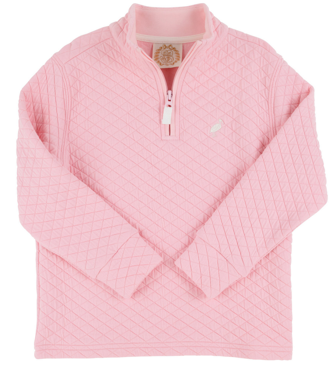 The Beaufort Bonnet Company's Baby Girls' and Girls' Canter Collar Half-Zip features a light pink quilted design in Sandpearl Pink, long sleeves, half-zip collar, and an embroidered chest logo.