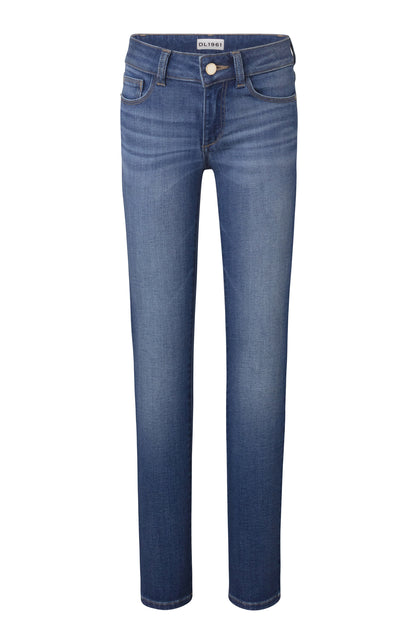 Discover the Girls' Chloe Skinny Jeans by DL1961. These classic five-pocket blue denim jeans feature elegant thigh fading and are crafted from DL Ultimate denim, offering unbeatable style and comfort for any occasion.