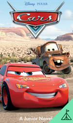 Cover of “Yoto Card: Cars” shows cartoon cars Lightning McQueen and Mater in a desert landscape near Radiator Springs along Route 66, with the Cars logo and Yoto branding at the top.